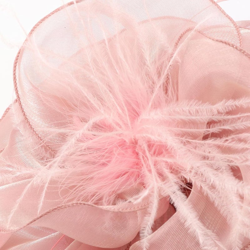 DRESHOW قبعة فاسيناتور مزينة بالريش مع رباط رأس للنساء، قبعات حفلات الشاي مع مشبك وزهرة لرباط الرأس للبنات والنساء - Image 3